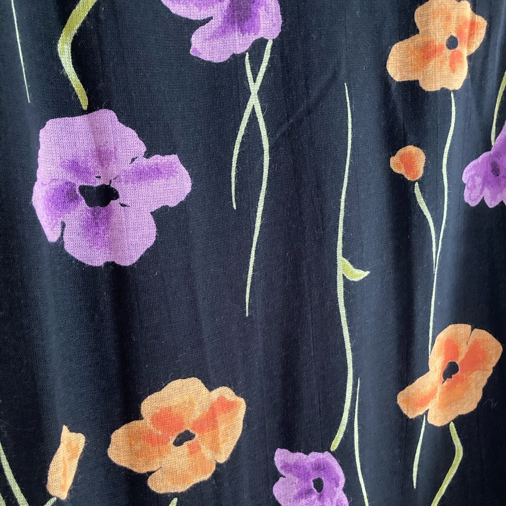 Vintage LT Sport Small Black Maxi Dress Floral Sleeveless Orange Purple Green - Picture 7 of 8